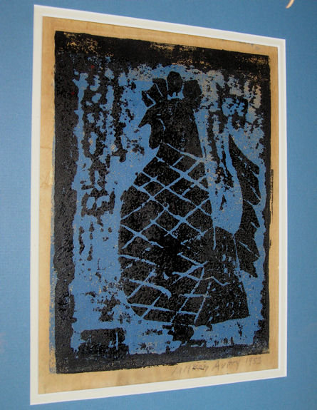 MILTON AVERY '53 Blue Rooster Woodcut Print