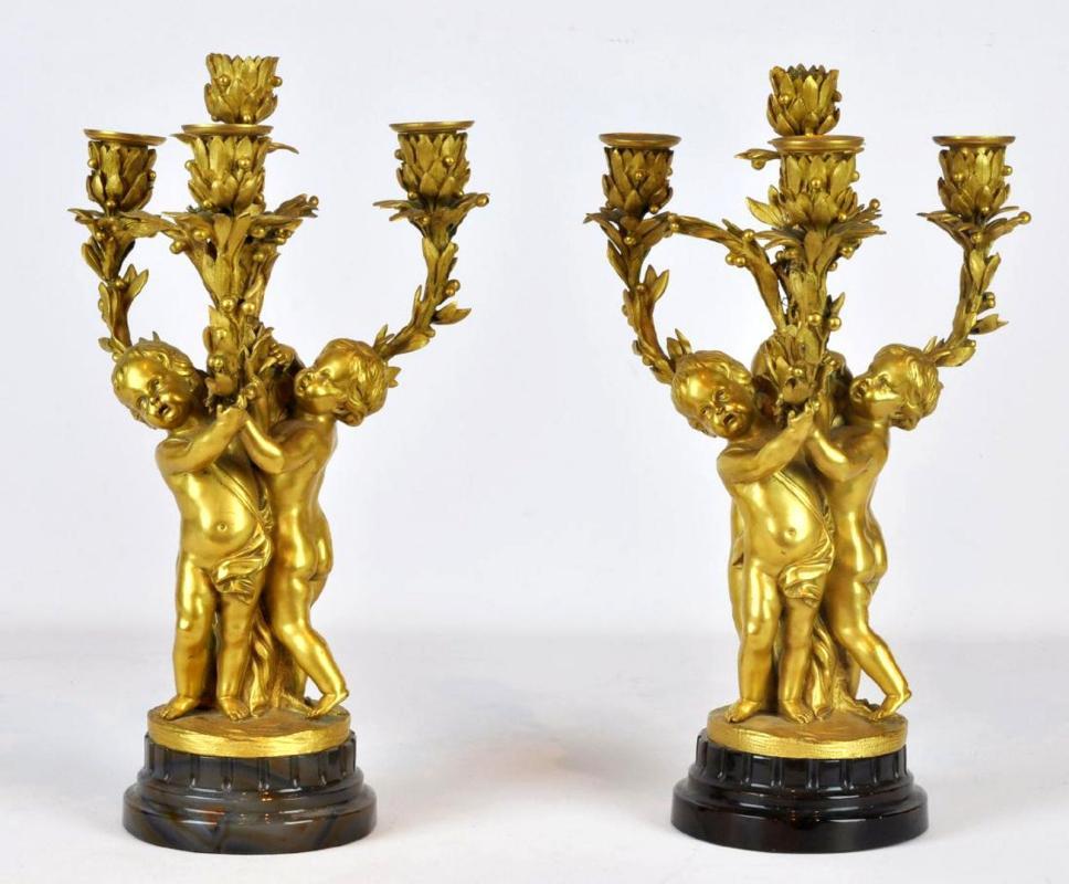Pair Antique Louis XVI Style Gilt Bronze Candelabra After Jean-Louis Prieur