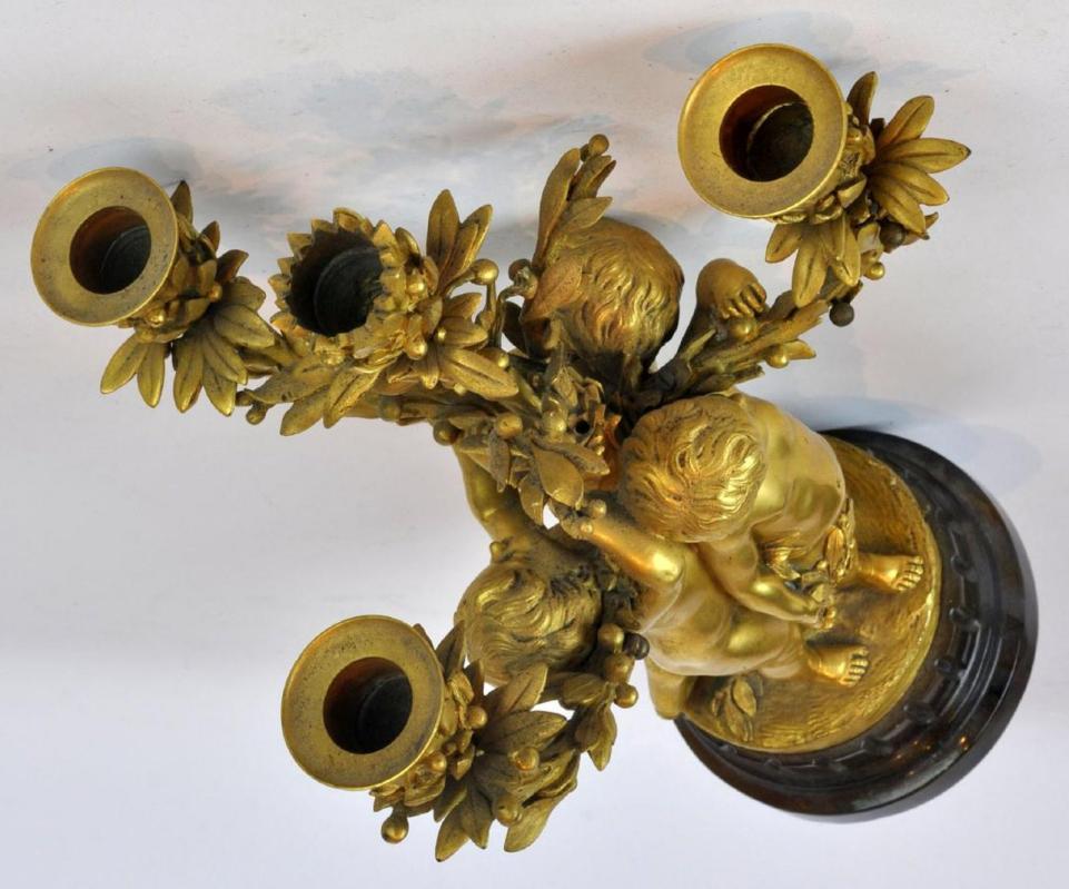 Pair Antique Louis XVI Style Gilt Bronze Candelabra After Jean-Louis Prieur