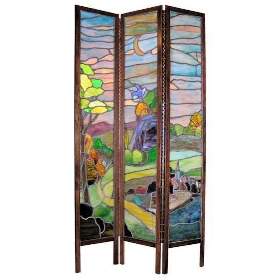 Antique Arts & Crafts Stained Glass Screen Room Divider