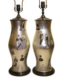 Pair Japanese Foil Decorated Table Lamps