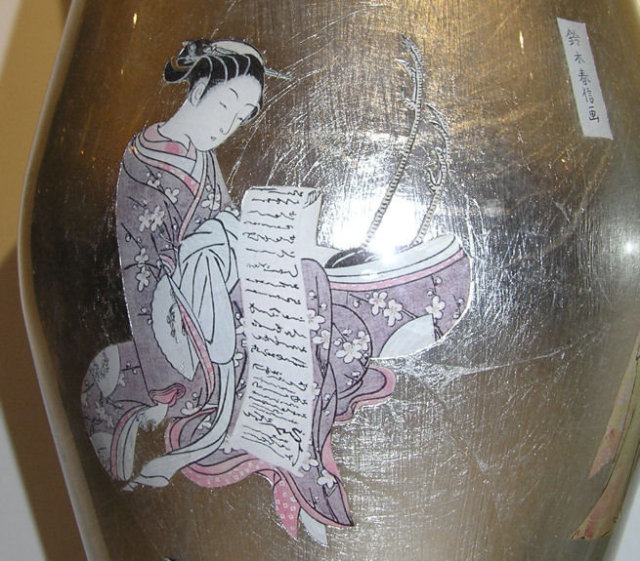 Pair Japanese Foil Decorated Table Lamps