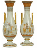 Pair Egyptian Motif Opaline Glass Vases