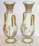 Pair Egyptian Motif Opaline Glass Vases