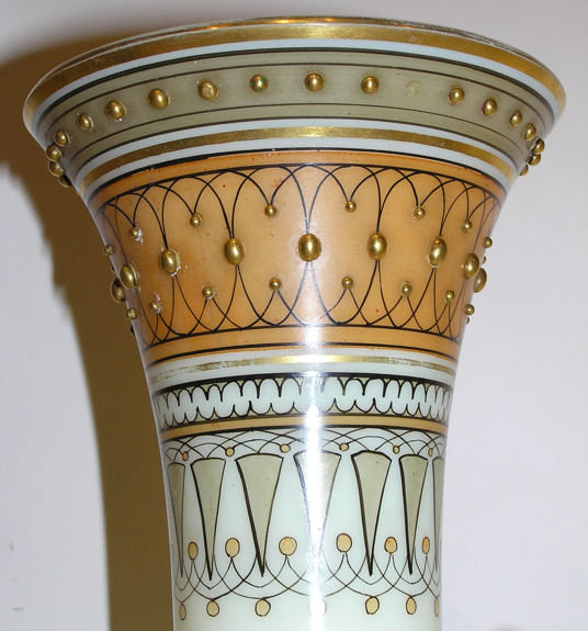 Pair Egyptian Motif Opaline Glass Vases