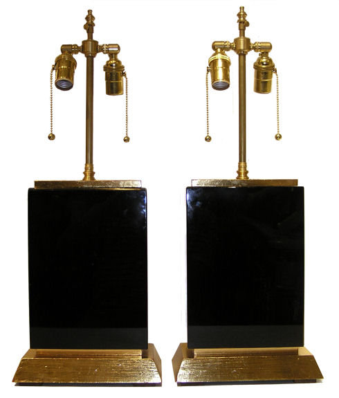 Pair Modern Black Obsidian Table Lamps