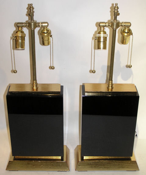 Pair Modern Black Obsidian Table Lamps