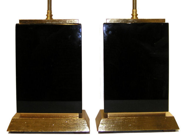 Pair Modern Black Obsidian Table Lamps