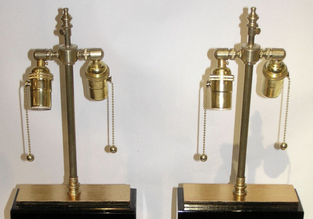 Pair Modern Black Obsidian Table Lamps