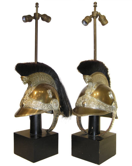 Pair French Military Helmet Table Lamps