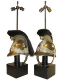 Pair French Military Helmet Table Lamps