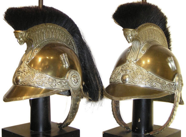 Pair French Military Helmet Table Lamps