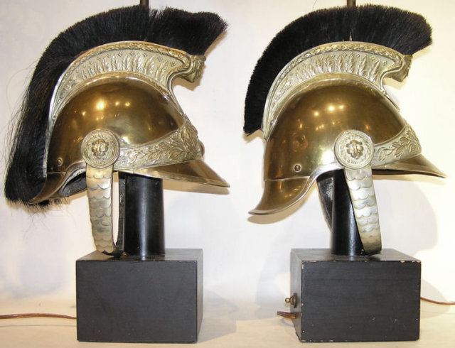 Pair French Military Helmet Table Lamps