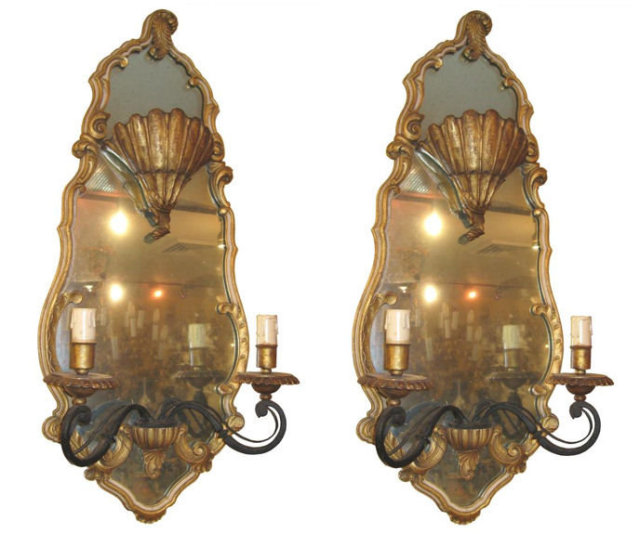 Pair of Tall French Mirrored Sconces by Maison Jansen