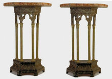 Pair Gothic Revival Faux Marble Consoles