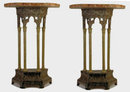 Pair Gothic Revival Faux Marble Consoles