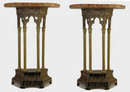 Pair Gothic Revival Faux Marble Consoles