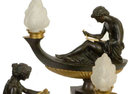 Pair Classical Bronze Electrified Oil Lamps