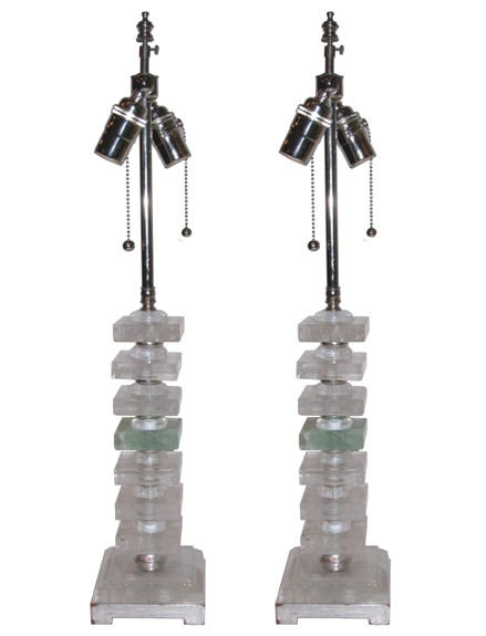 Pair Mid-Century Rock Crystal Table Lamps