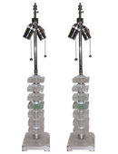 Pair Mid-Century Rock Crystal Table Lamps
