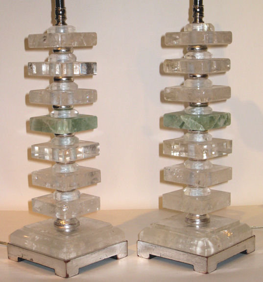 Pair Mid-Century Rock Crystal Table Lamps