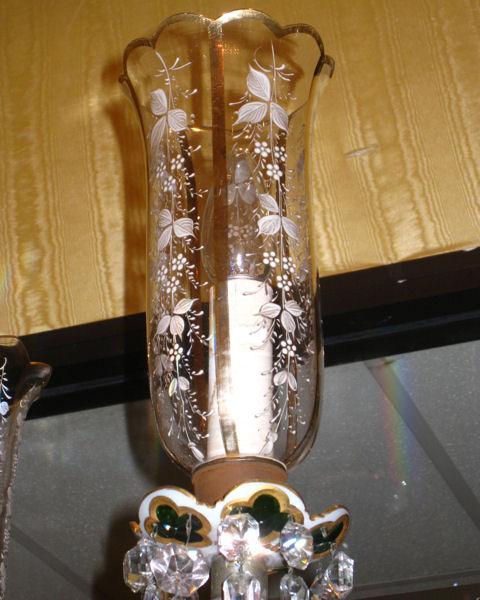 Antique Bohemian White Ruby and Green Overlay Glass Chandelier