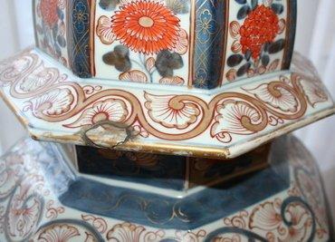 Monumental Antique Imari Porcelain Lidded Vase