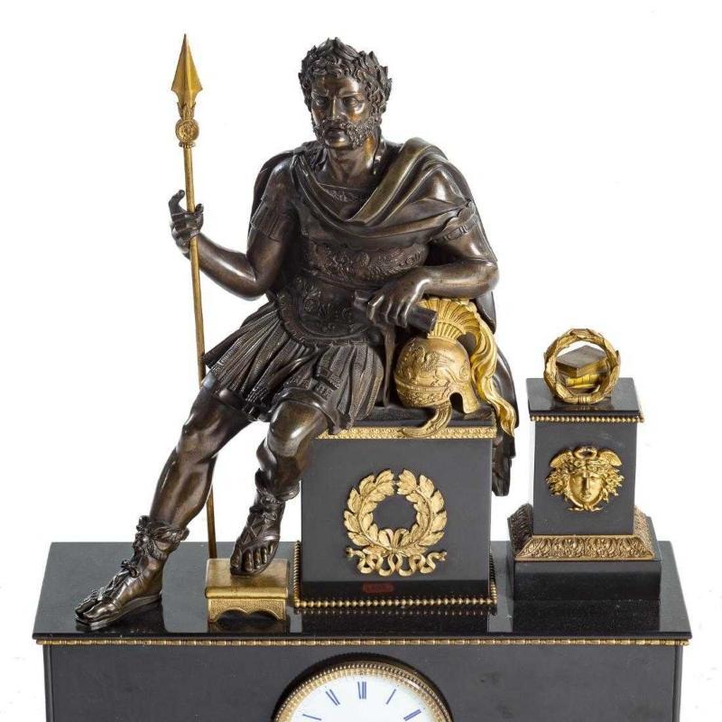 Antique Roman Neoclassical Figural Mantel Clock