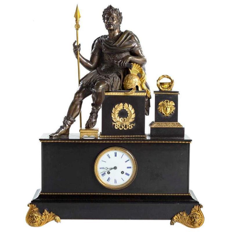 Antique Roman Neoclassical Figural Mantel Clock