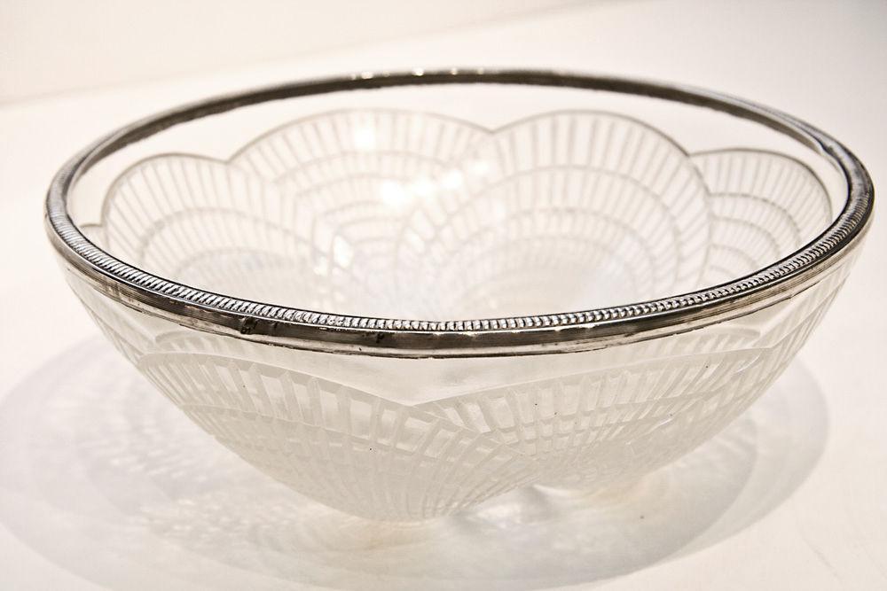 Lalique Coquilles Art Deco Silver Mounted Opalescent Glass Bowl