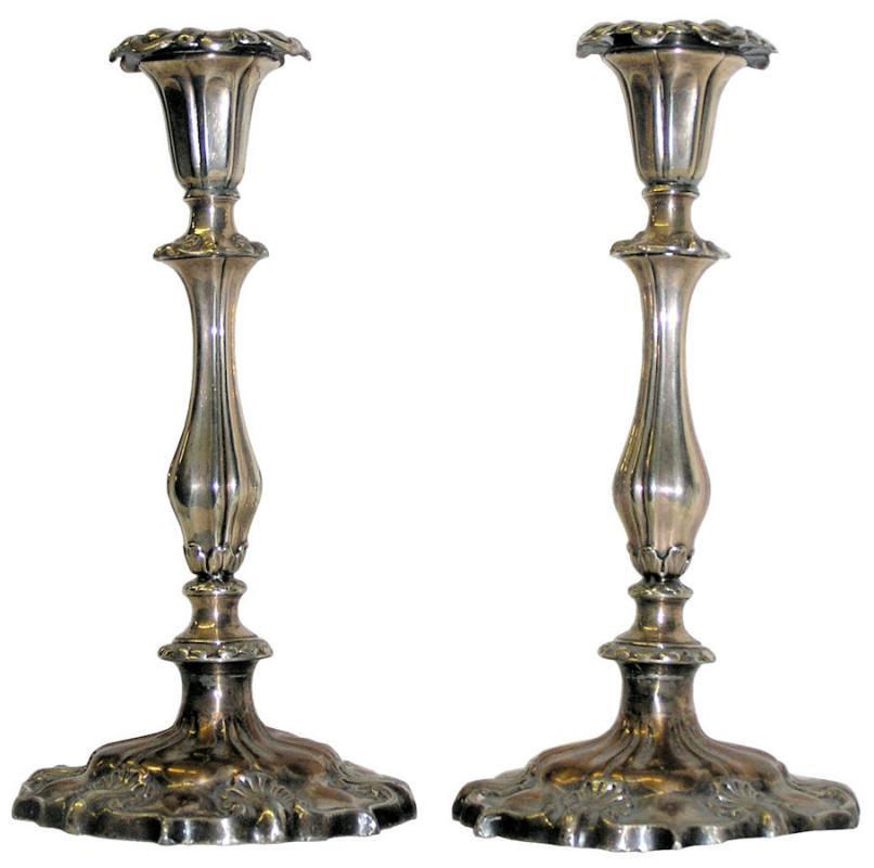 Pair Antique English Sheffield Plate Candlesticks (1843)