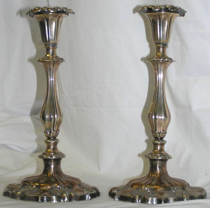 Pair Antique English Sheffield Plate Candlesticks (1843)