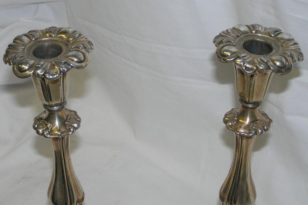 Pair Antique English Sheffield Plate Candlesticks (1843)