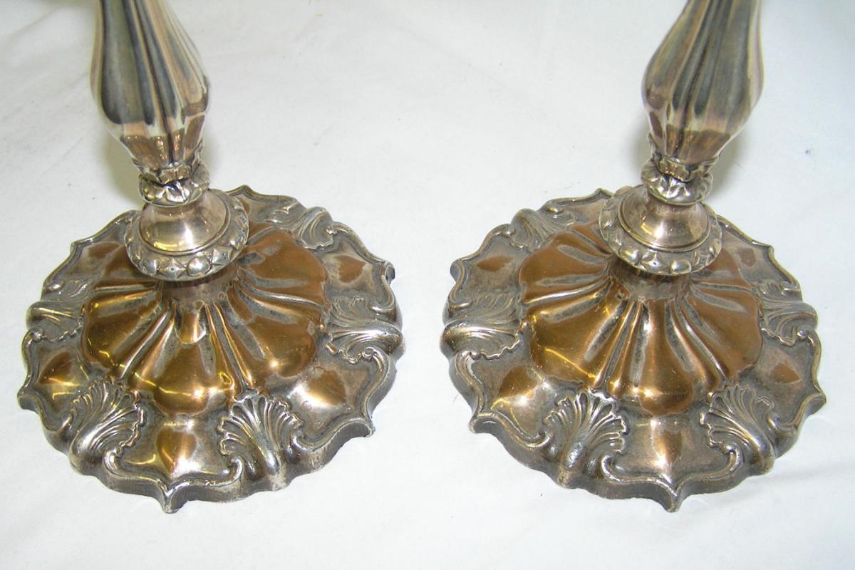 Pair Antique English Sheffield Plate Candlesticks (1843)