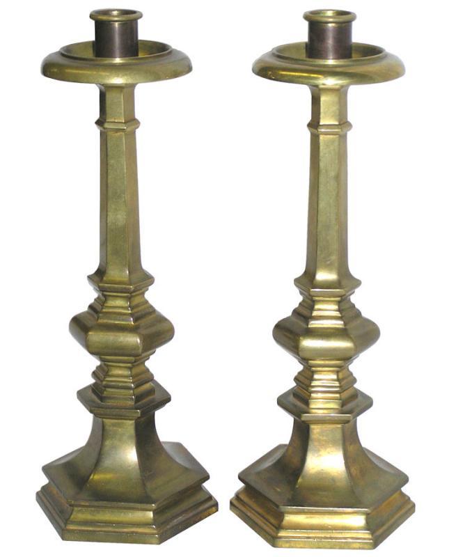 Pair Antique Brass Candlesticks by Gorham