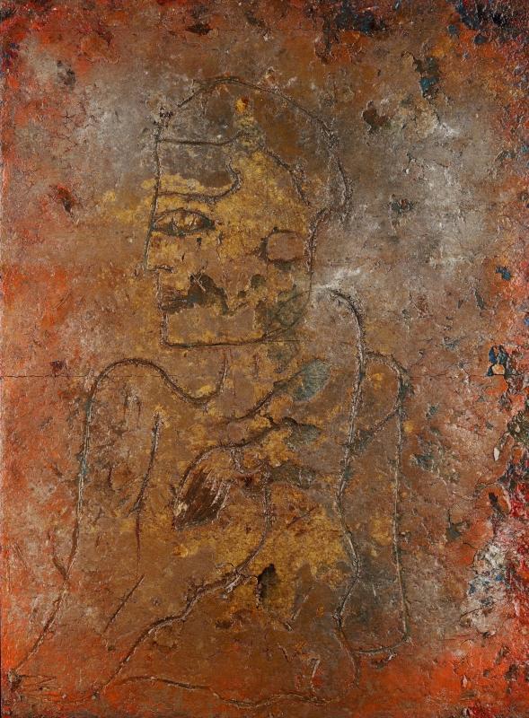 Seated Figure Fresco Tempera Painting by Jamali (1999)