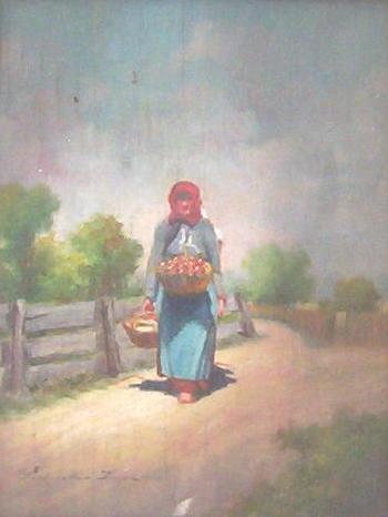 Hungarian Peasant Oil Painting by Imre Perlmutter (1892-1935)