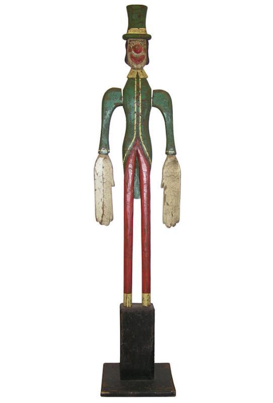 Antique Wooden Carved and Painted Clown Whirligig