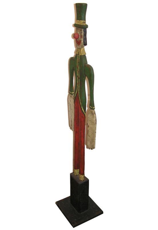 Antique Wooden Carved and Painted Clown Whirligig