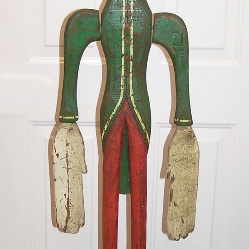 Antique Wooden Carved and Painted Clown Whirligig
