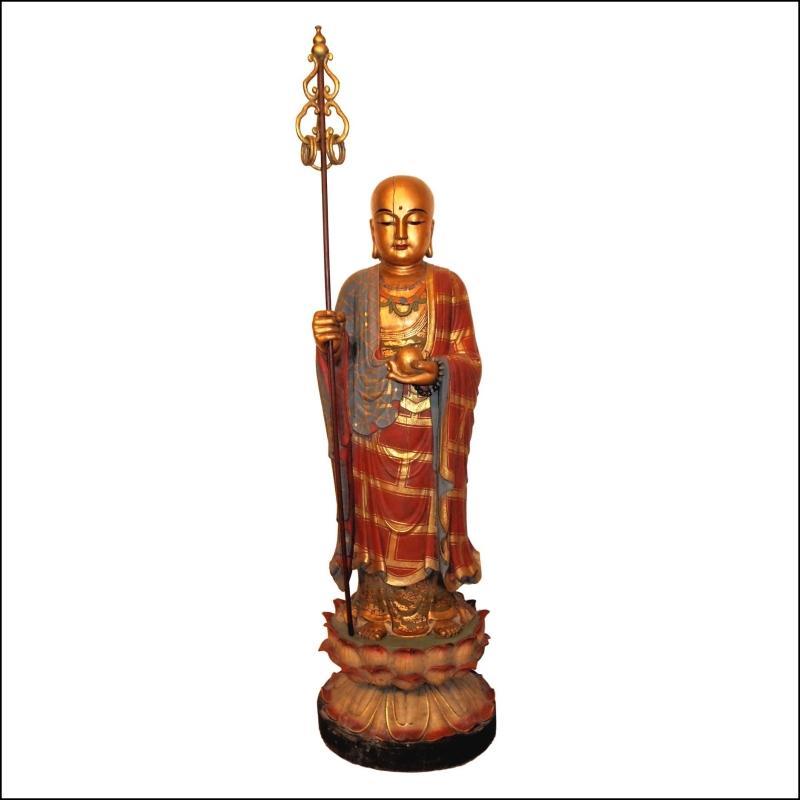 Carved Wooden Figure of Bodhisattva Jizo (Ksitigarbha)