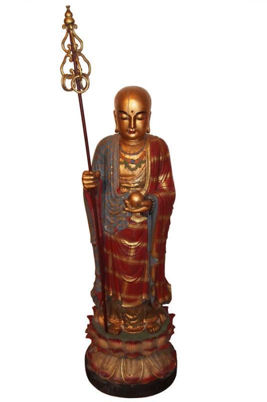 Carved Wooden Figure of Bodhisattva Jizo (Ksitigarbha)