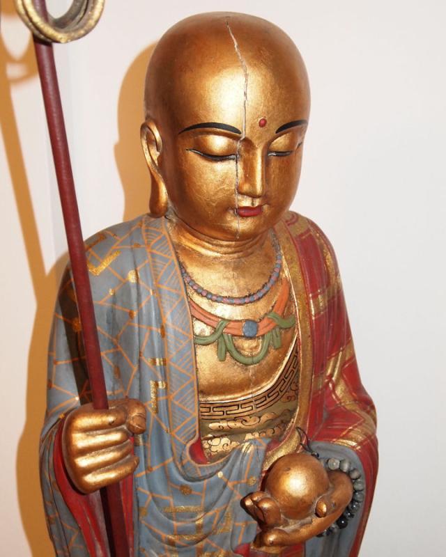 Carved Wooden Figure of Bodhisattva Jizo (Ksitigarbha)