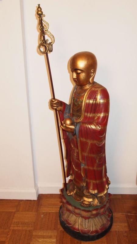 Carved Wooden Figure of Bodhisattva Jizo (Ksitigarbha)