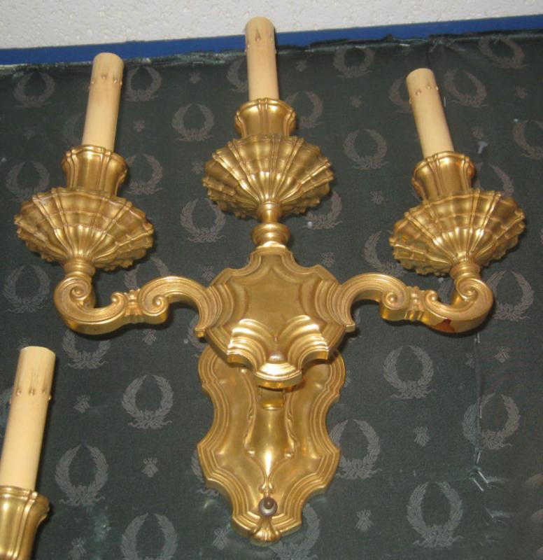 Pair Antique E.F. Caldwell Neoclassical Gilt Bronze Sconces