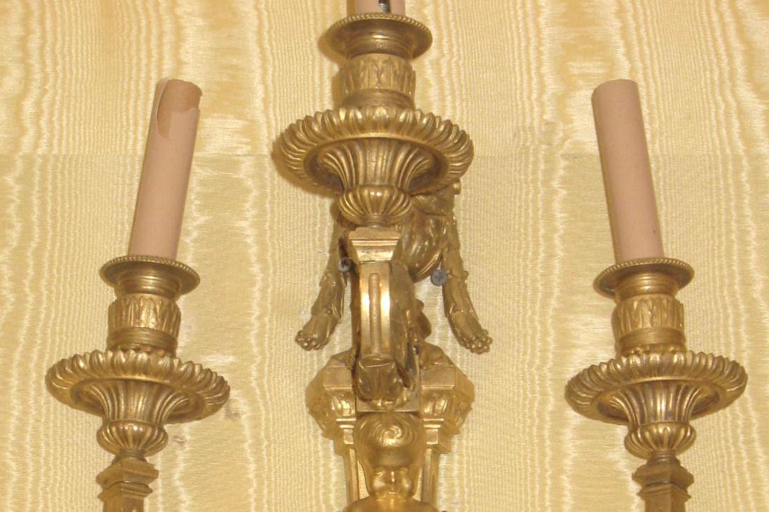 Pair Louis XVI Style Gilt Bronze Sconces