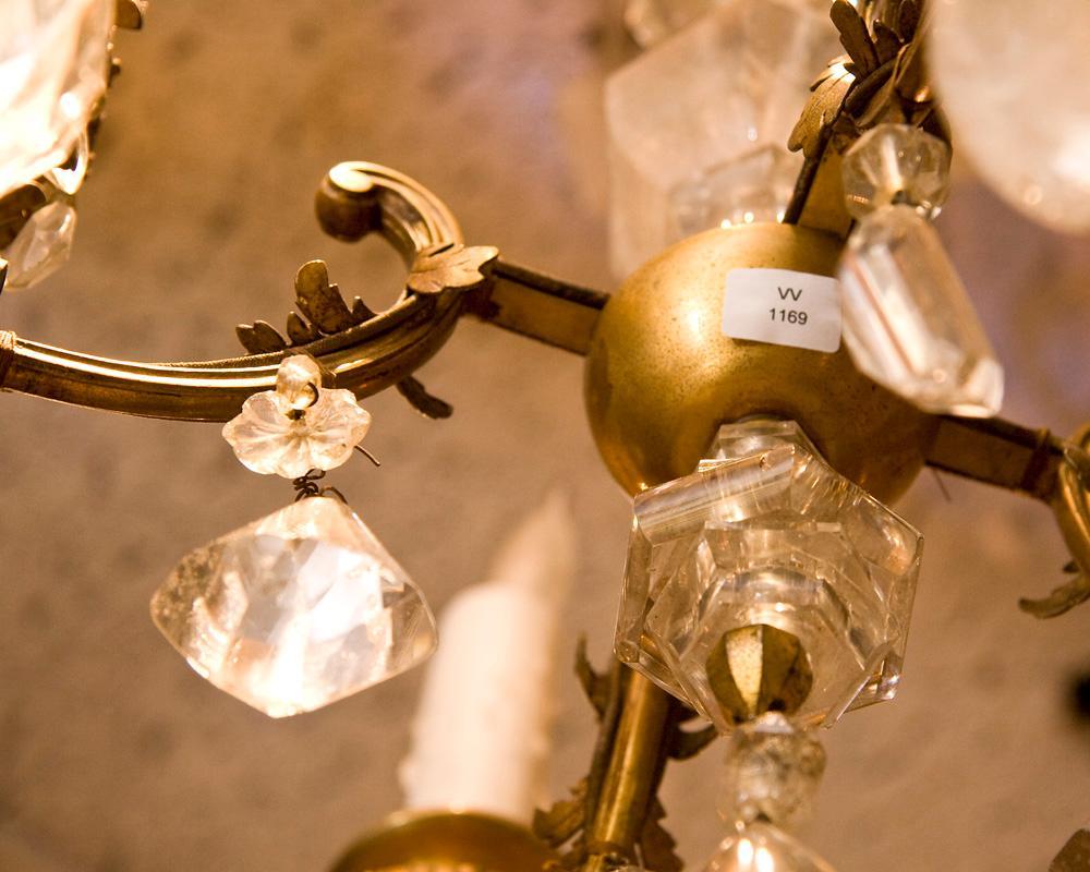 Antique French Bagues Style Gilt and Rock Crystal Chandelier