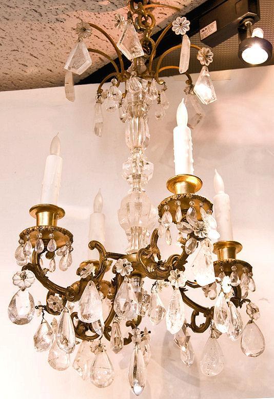 Antique French Bagues Style Gilt and Rock Crystal Chandelier