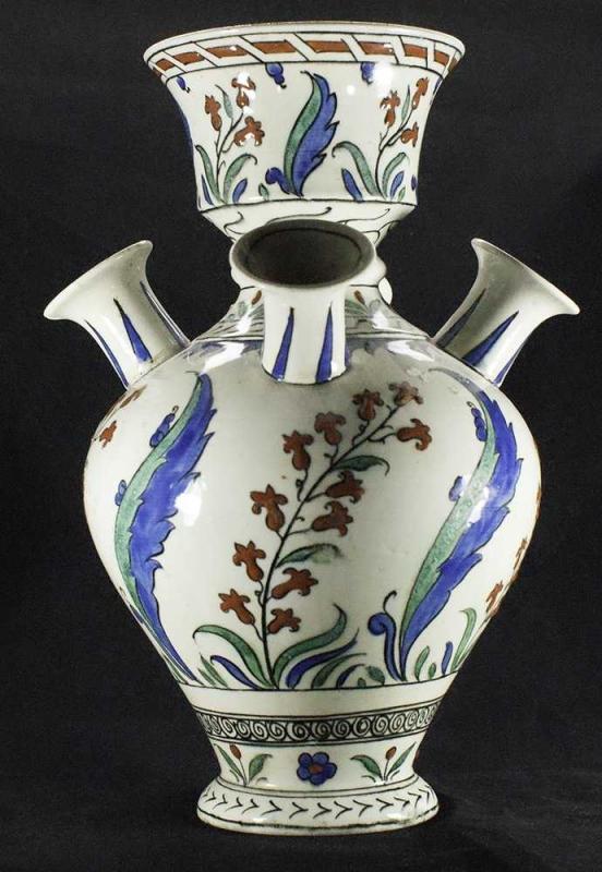 Iznik Style Ottoman Period Ceramic Tulipiere Flower Vase