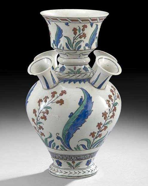 Iznik Style Ottoman Period Ceramic Tulipiere Flower Vase